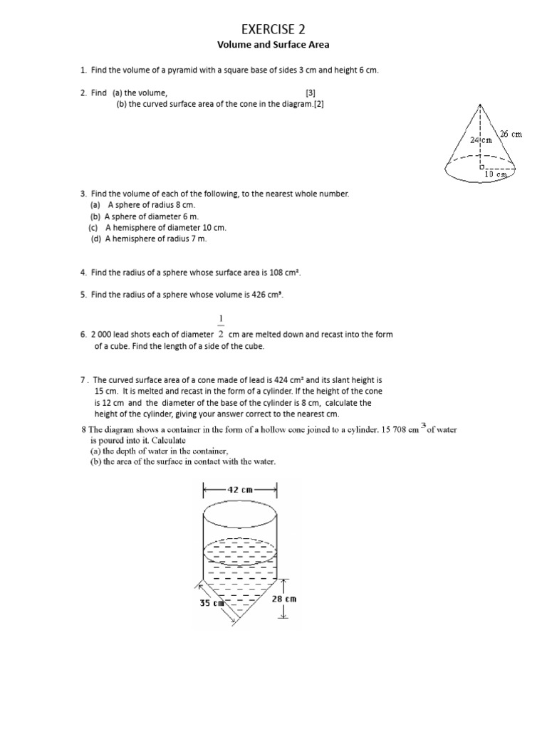 Exercise 2 - Volume and Surface Area | PDF