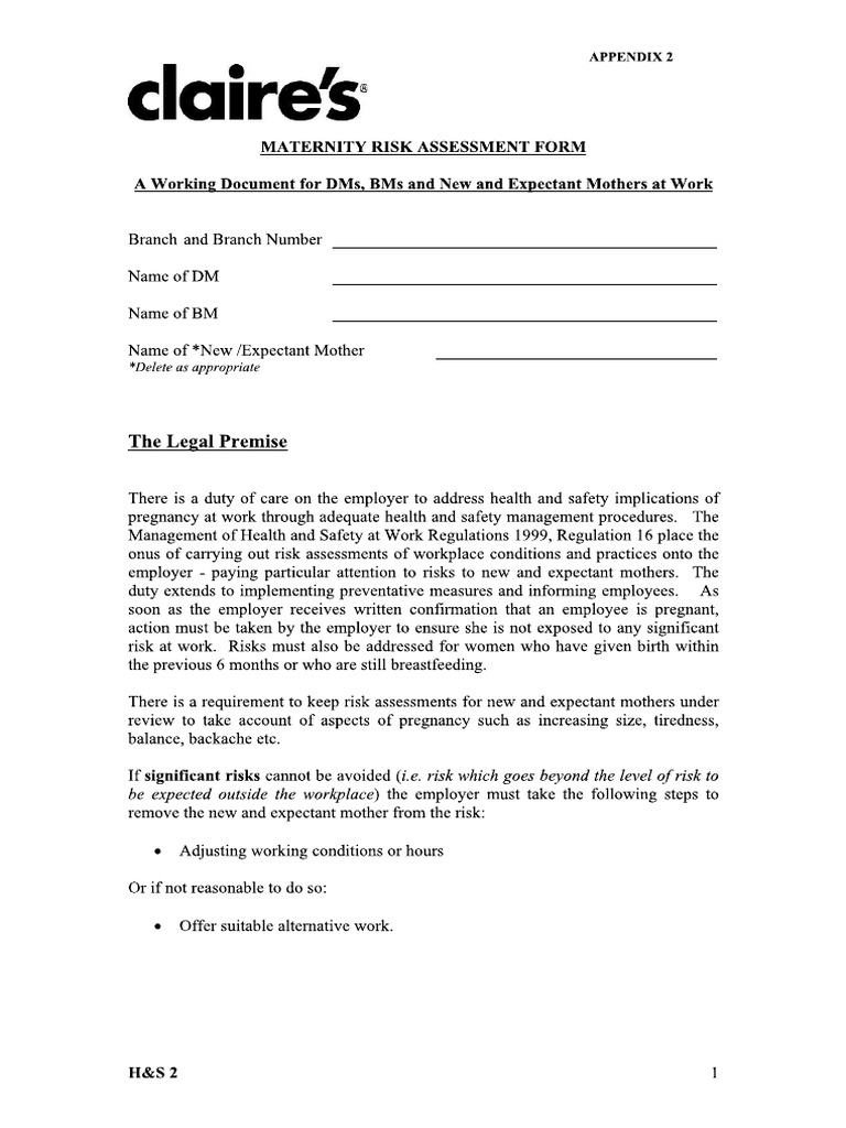 Maternity Risk Assessment | PDF