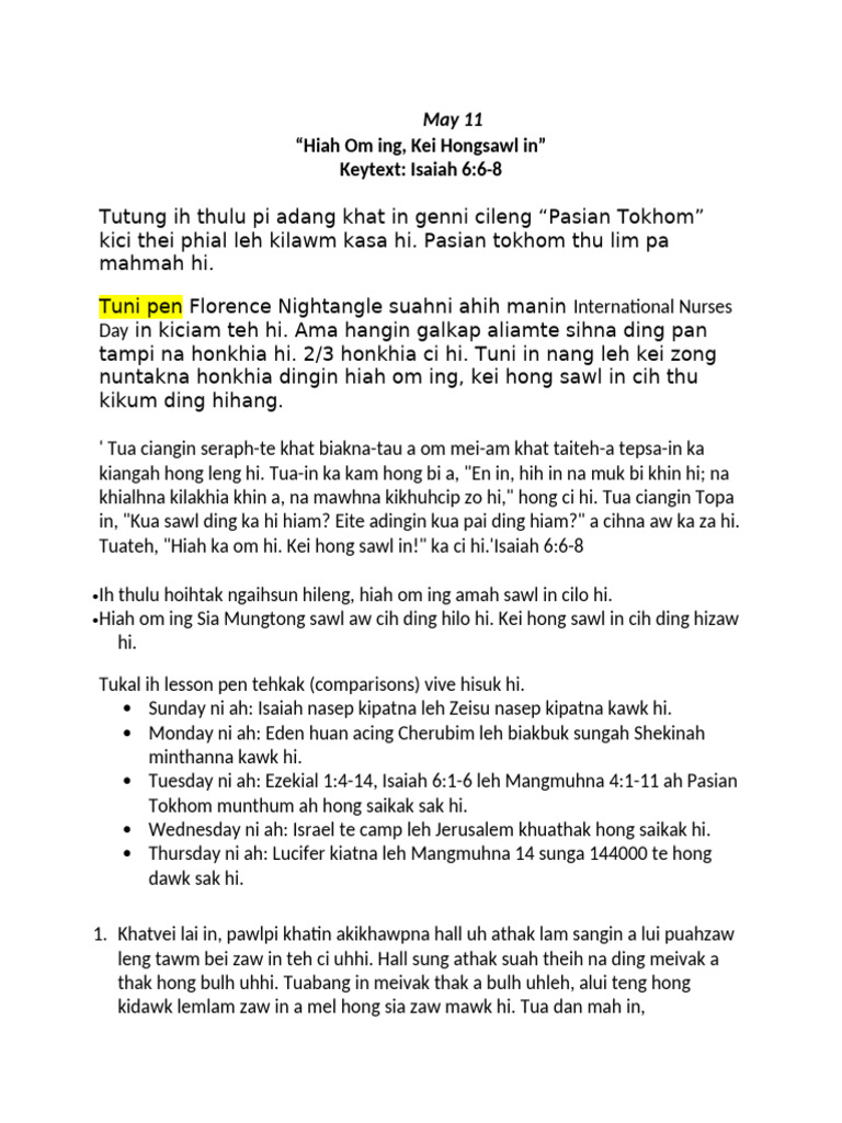 “Hiah Om Ing, Kei Hongsawl in” | PDF | John The Baptist | Ministry Of Jesus
