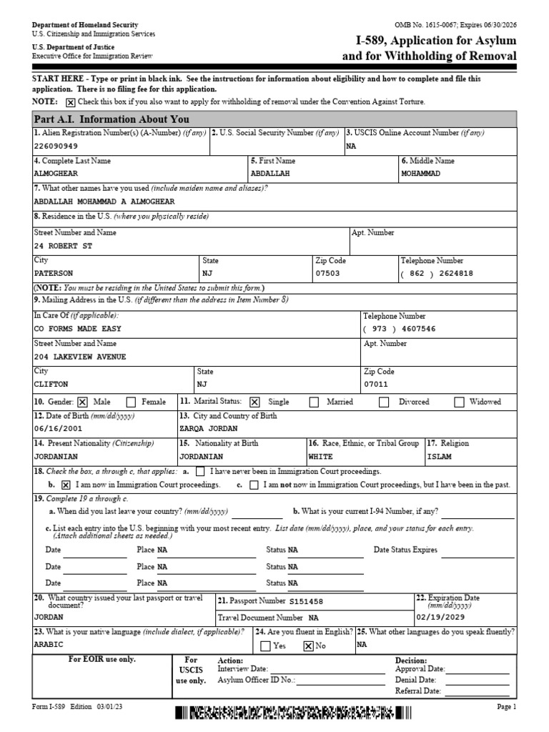 I-589 Asylum Application Guide | PDF | Asylum In The United States ...