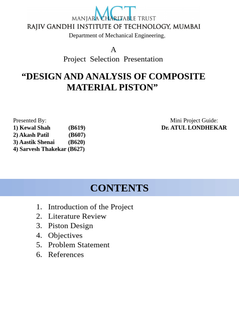 Project - Review - 1 - D&a of CM of Piston | PDF | Piston | Engines