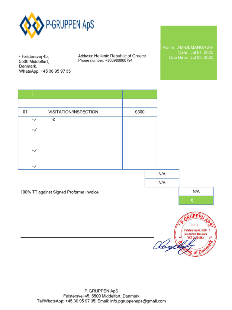 Invoice for Visitation/Inspection Fee | PDF