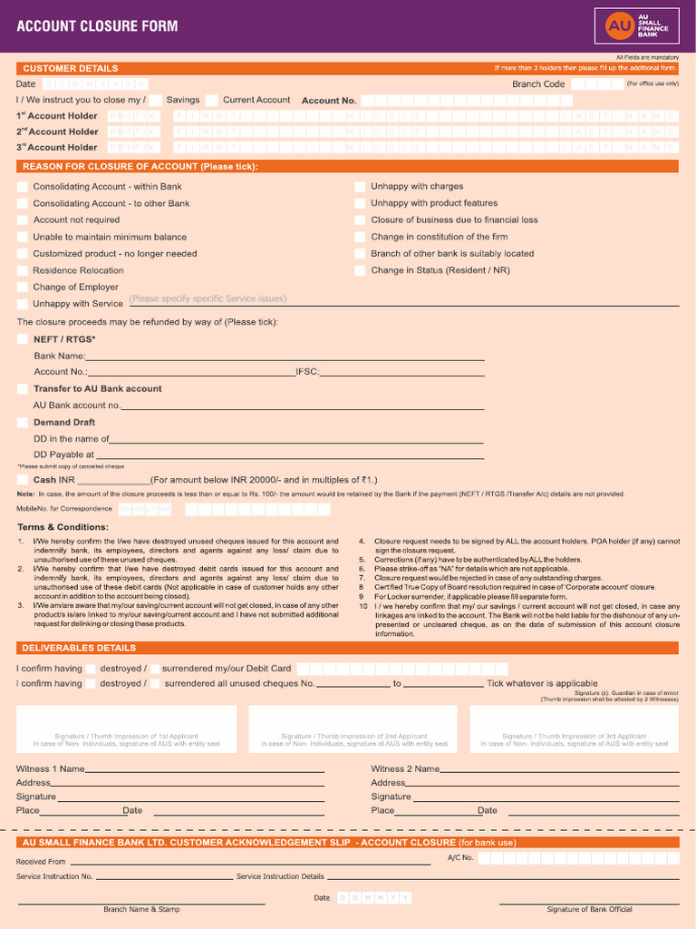 Account Closure Form May 2025 | PDF