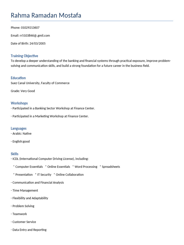 Rahma Ramadan Mostafa CV | PDF