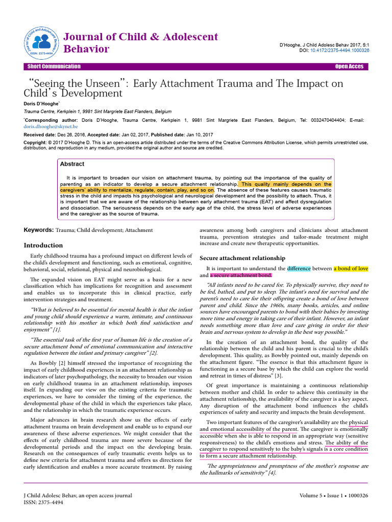 Early Attachment Trauma's Impact on Development | PDF | Attachment ...