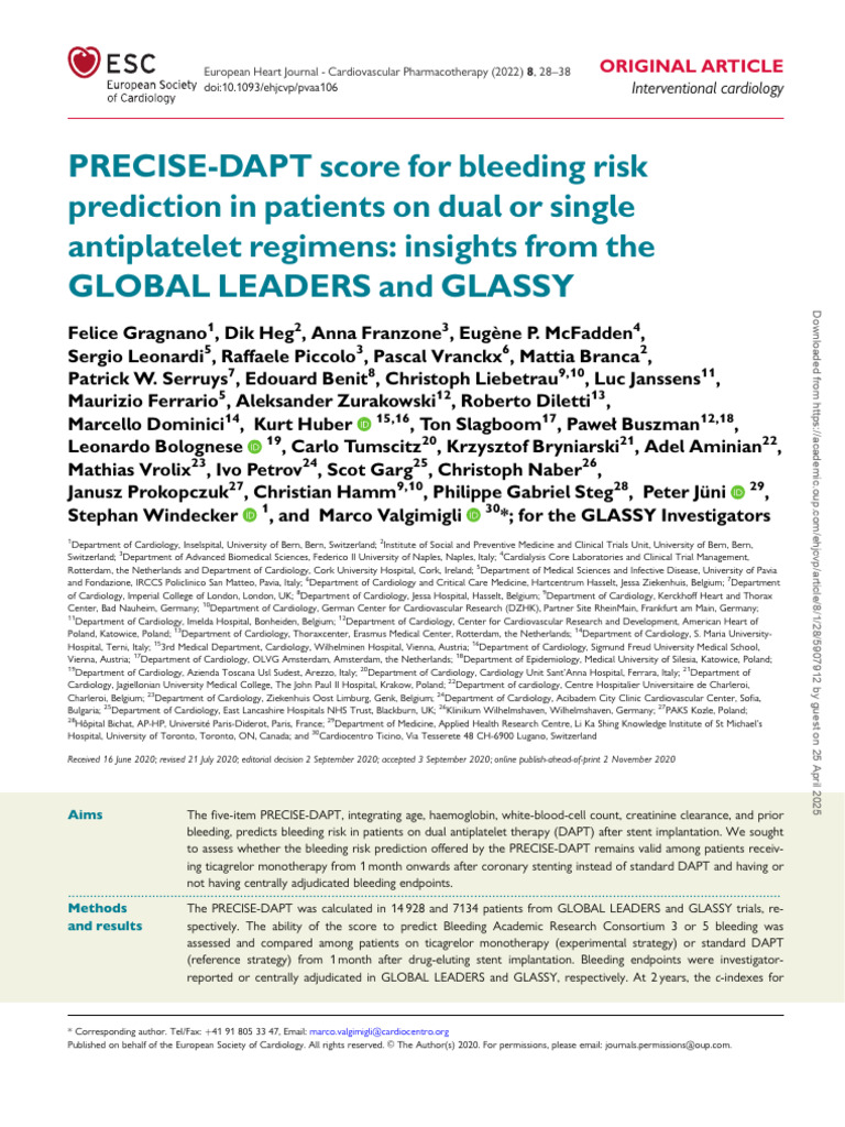 PRECISE-DAPT Score for Bleeding Risk | PDF | Percutaneous Coronary ...
