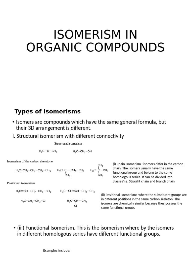 Types of Isomerism in Organic Compounds | PDF | Isomer | Alkane