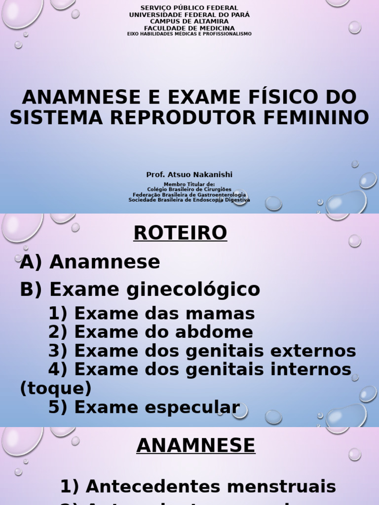 Anamnese e Exame Ginecológico Completo | PDF | Menstruação | Vagina