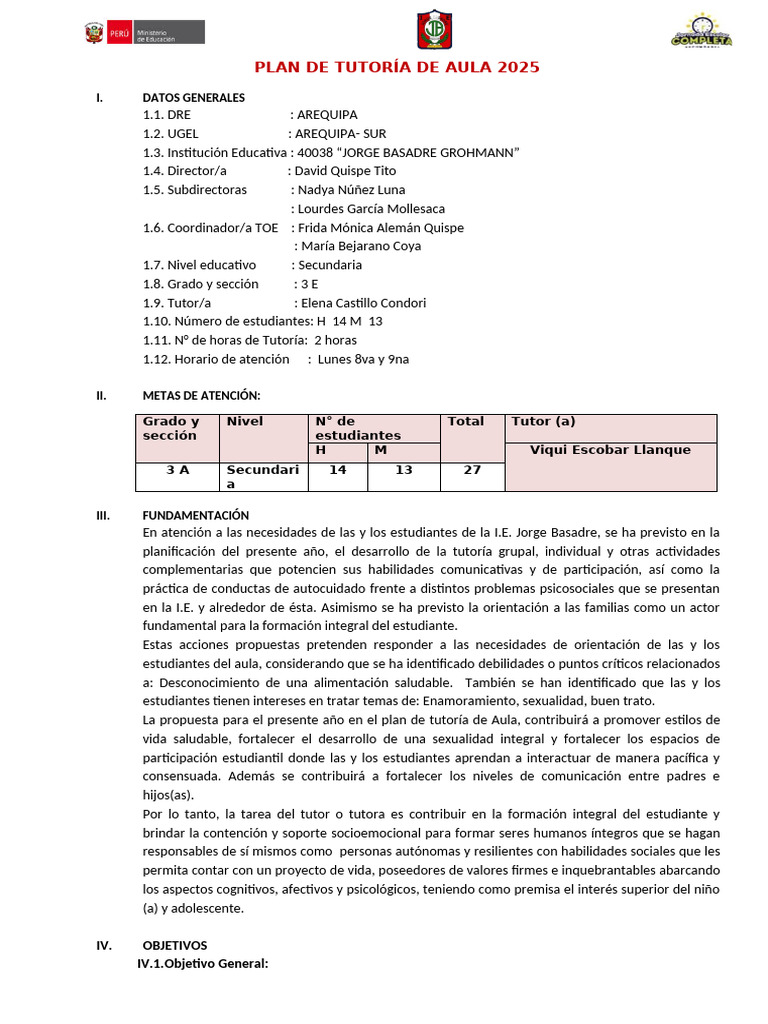 Plan de Tutoría 2025 para Secundaria | PDF | Comportamiento | Sicología
