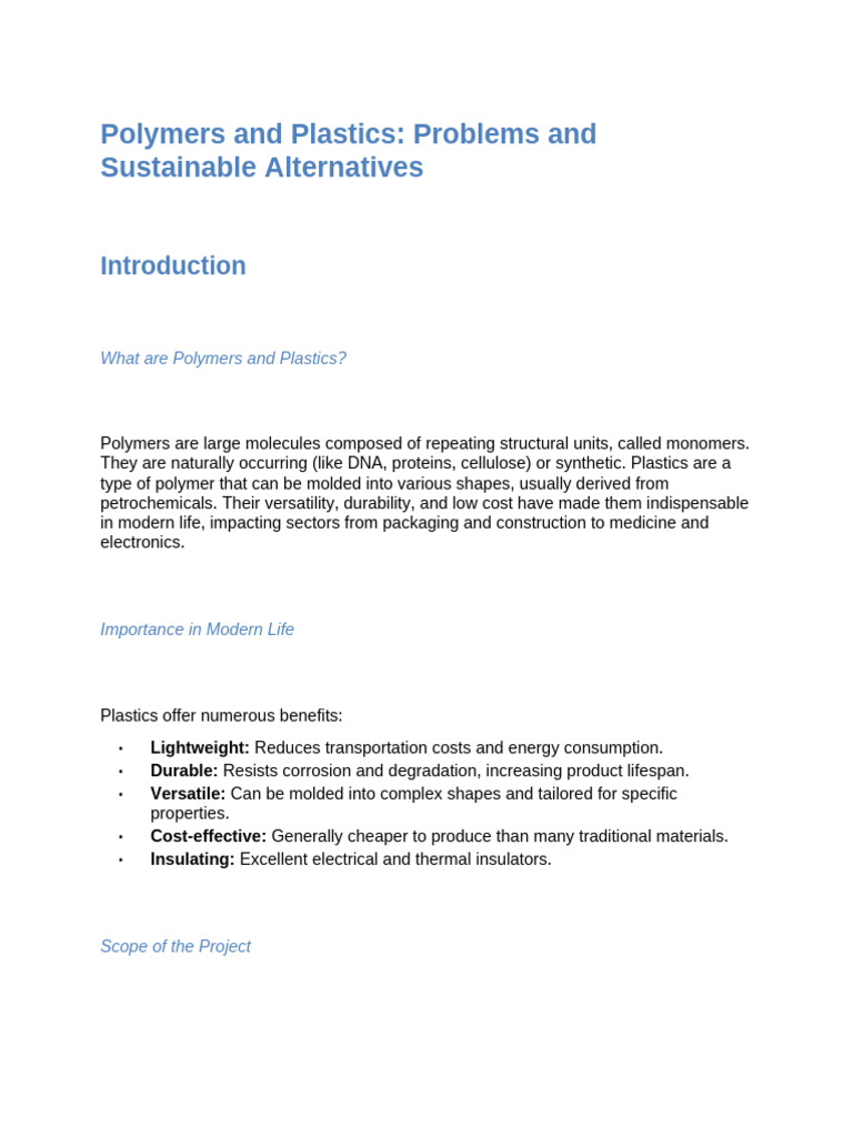 Polymers and Plastics: Problems and Sustainable Alternatives | PDF ...