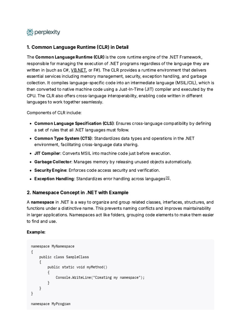 Common Language Runtime (CLR) in Detail | PDF | C Sharp (Programming ...
