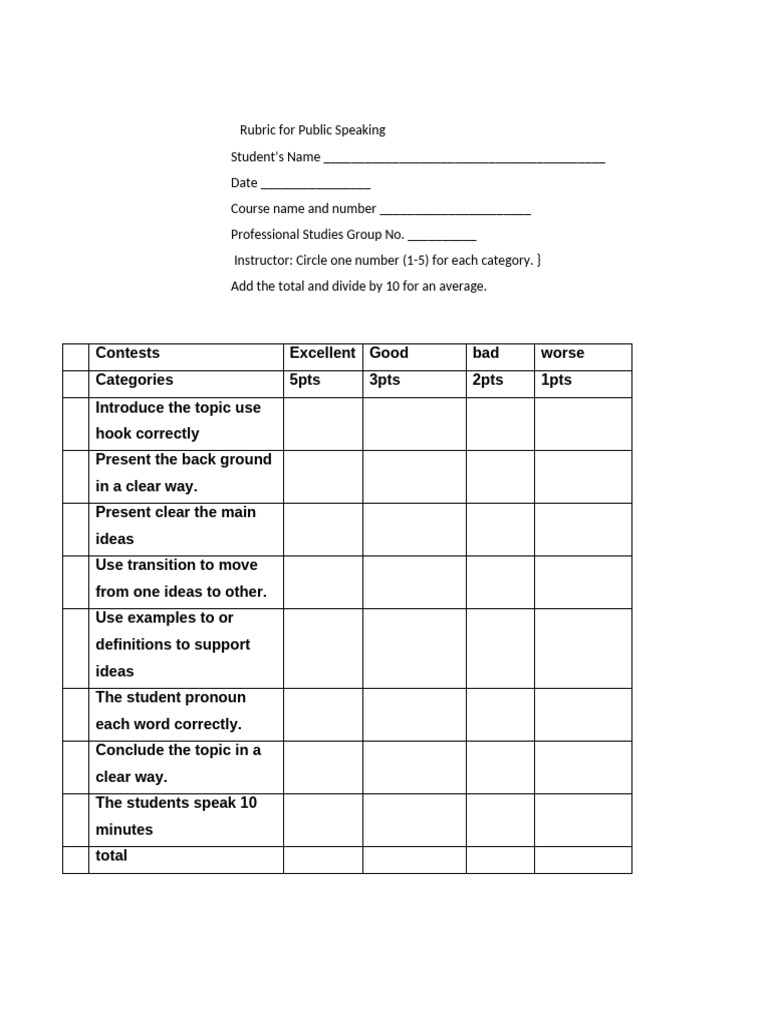 Rubric For Final Speech | PDF