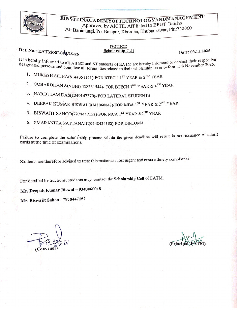 Important Notice For SC & ST Students | PDF
