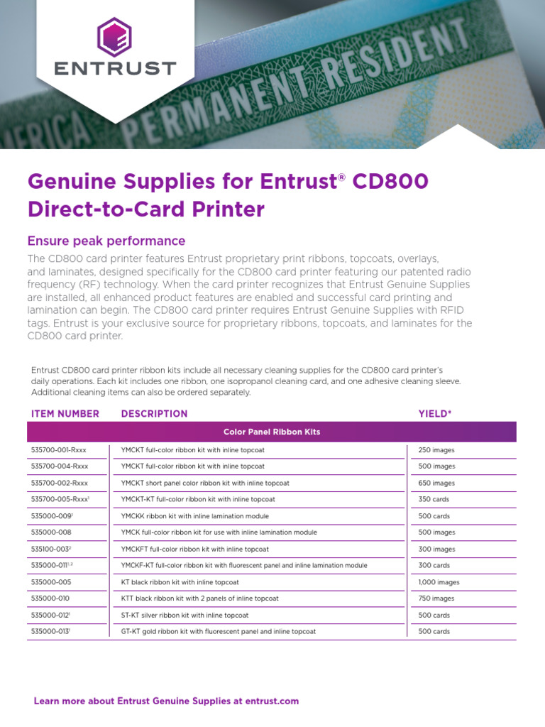 Entrust CD800 Card Printer Supplies Guide | PDF | Printer (Computing ...