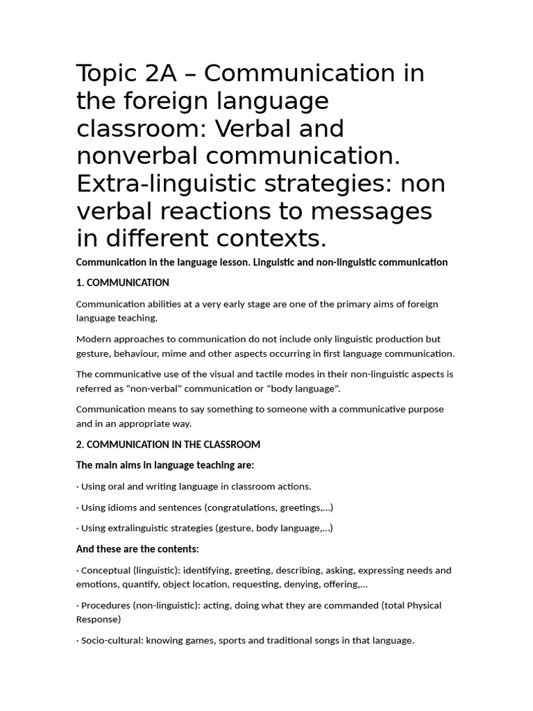Topic 2A - Communication in The Foreign Language Classroom | PDF ...
