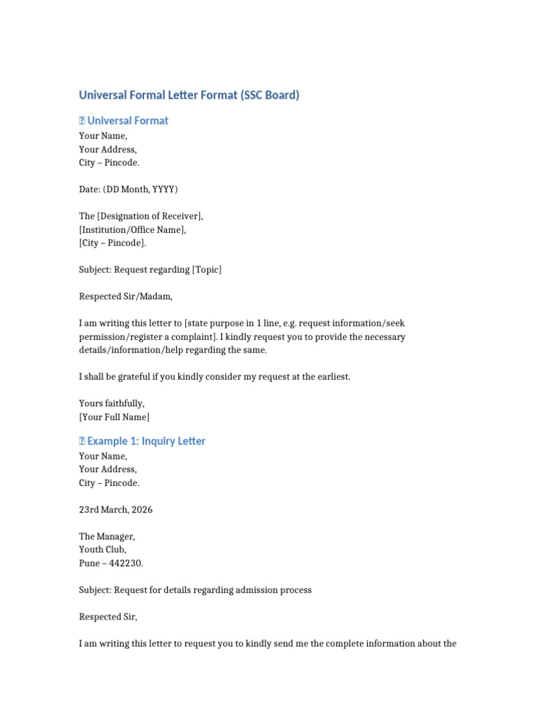 SSC Formal Letter Format Guide | PDF
