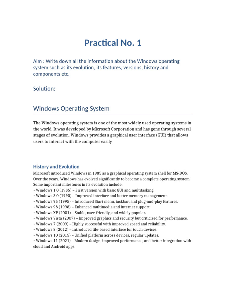 Overview of Windows OS Features & History | PDF | Microsoft Windows ...