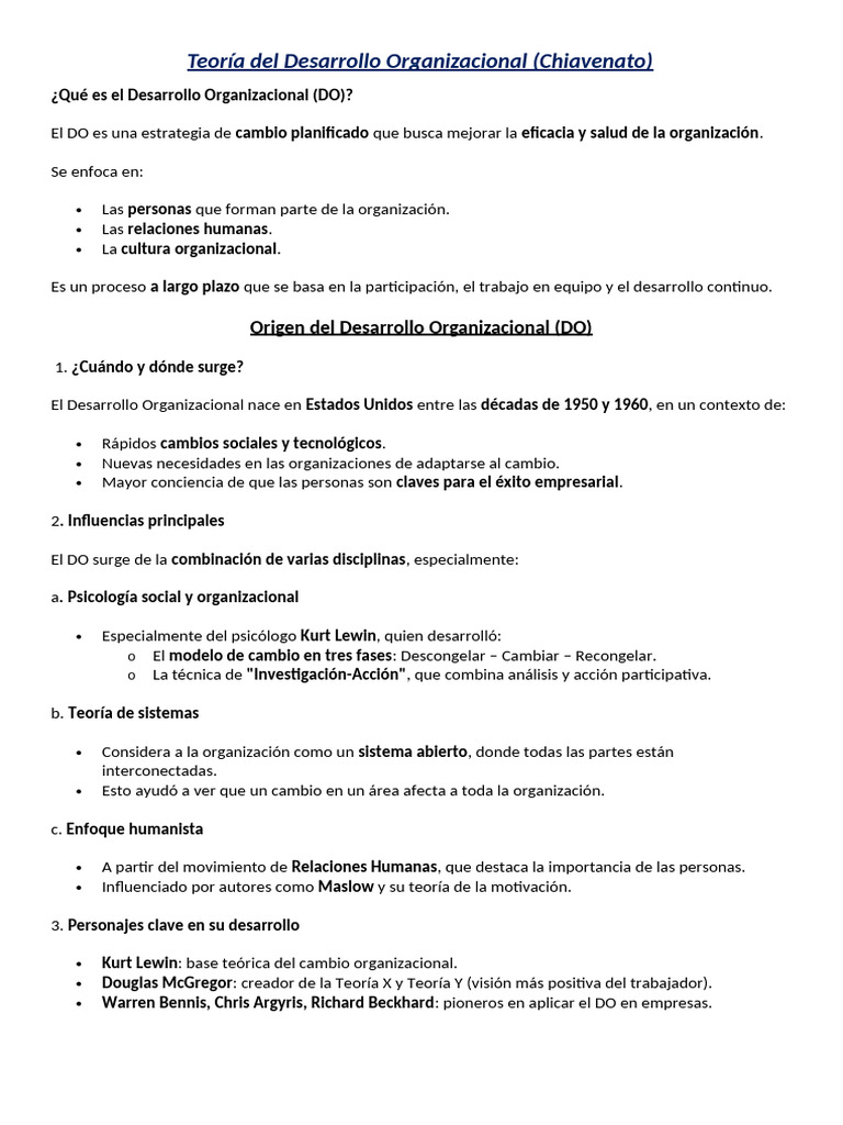 Teoría del Desarrollo Organizacional DO | PDF | Planificación | Aprendizaje