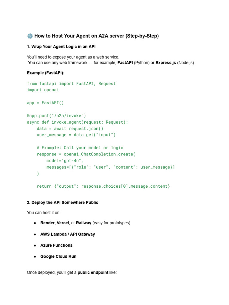 How To Host Your Agent On A2A Server (Step-by-Step) | PDF