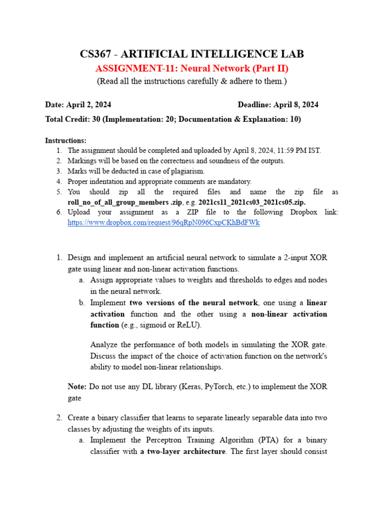 Neural Network XOR Assignment Guide | PDF | Statistical Classification ...