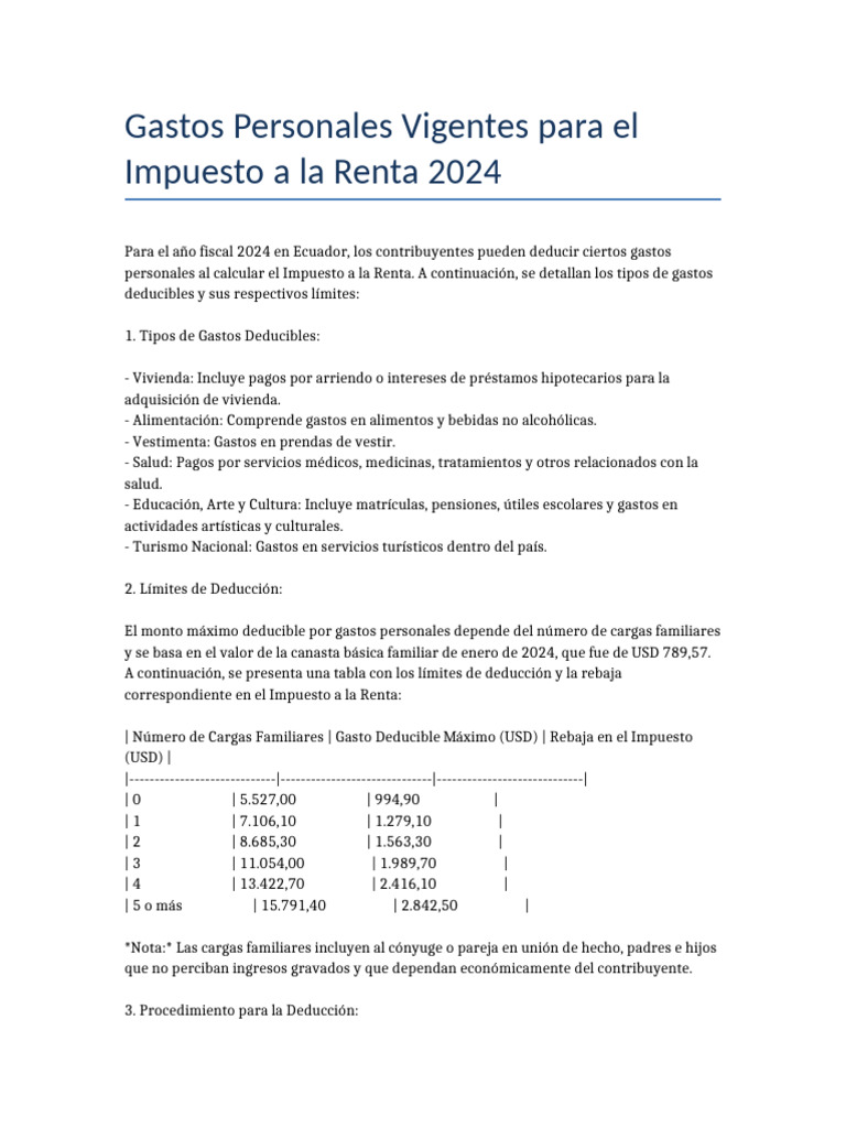 Gastos Personales Impuesto a La Renta 2024 (1) | PDF | Impuesto sobre ...