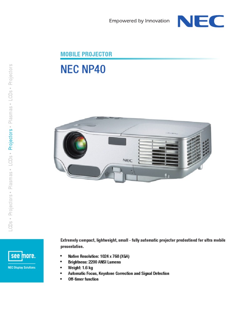 NEC NP40 Mobile Projector Specs | PDF | Display Resolution | Filmmaking