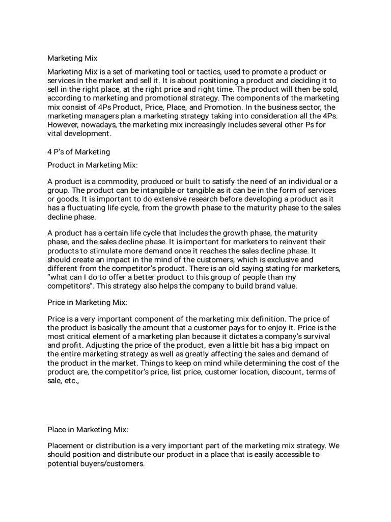 Understanding the Marketing Mix Essentials | PDF | Marketing | Retail