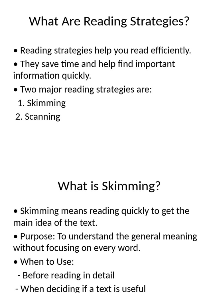 Effective Reading Strategies: Skimming & Scanning | PDF | Speed Reading ...