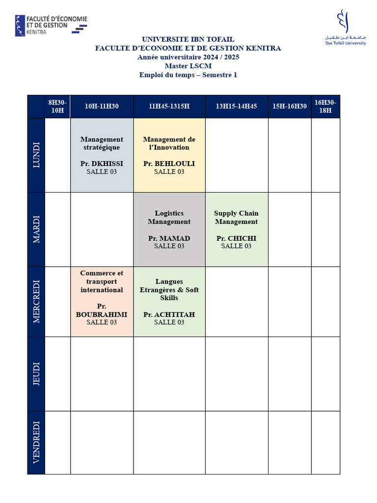 Emploi du temps Master LSCM 2024-2025 | PDF