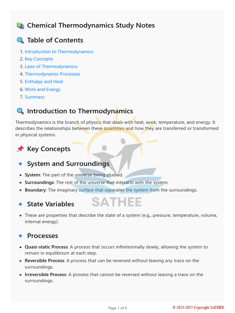Day 07 Chemical Thermodynamics Part 1 Study Notes | PDF ...
