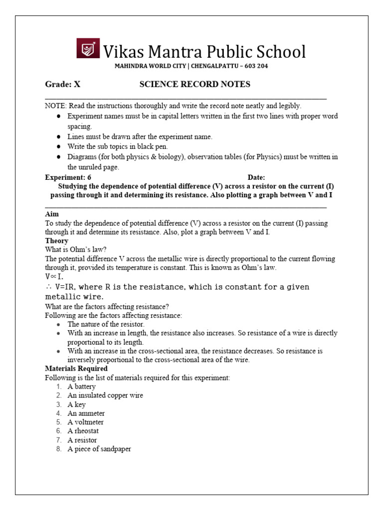 Science Experiment Notes for Grade X | PDF | Seed | Series And Parallel ...
