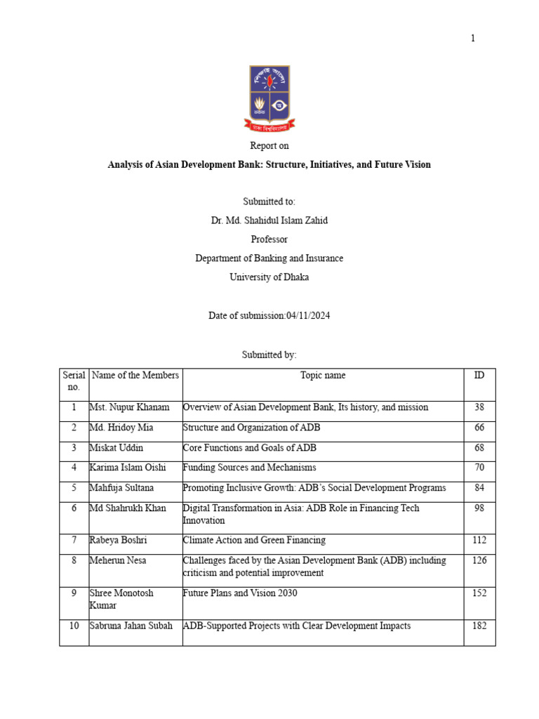 Asian Development Bank: Structure & Vision | PDF | Asian Development ...