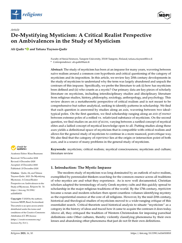 Critical Realism in Mysticism Studies | PDF | Mysticism | Epistemology