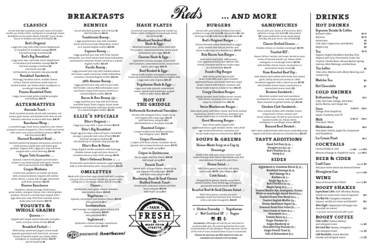 Red's Diner Breakfast Menu | PDF | Hamburgers | Pancake