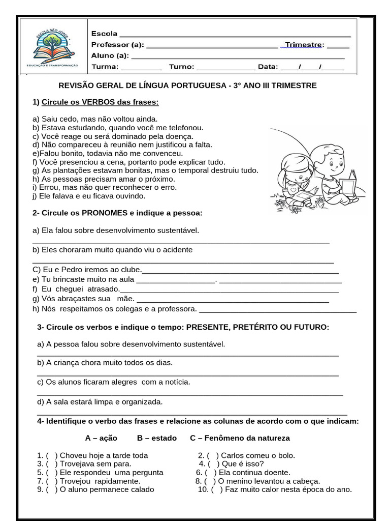 Revisão de Língua Portuguesa - 3º Ano | PDF | Pronome | Famílias ...