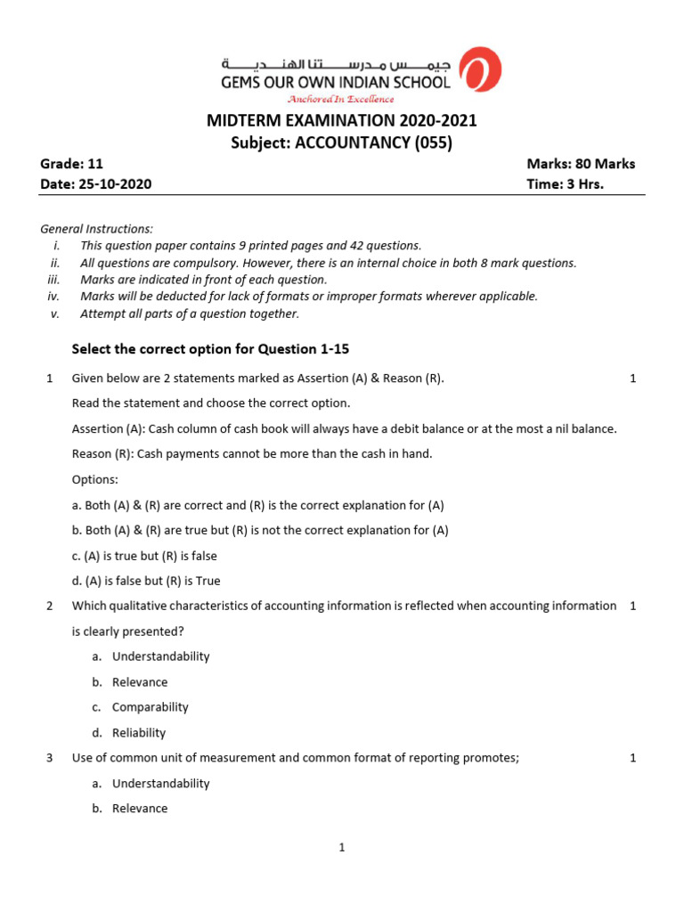 Grade 11 Accountancy Midterm Exam 2020 | PDF | Debits And Credits ...