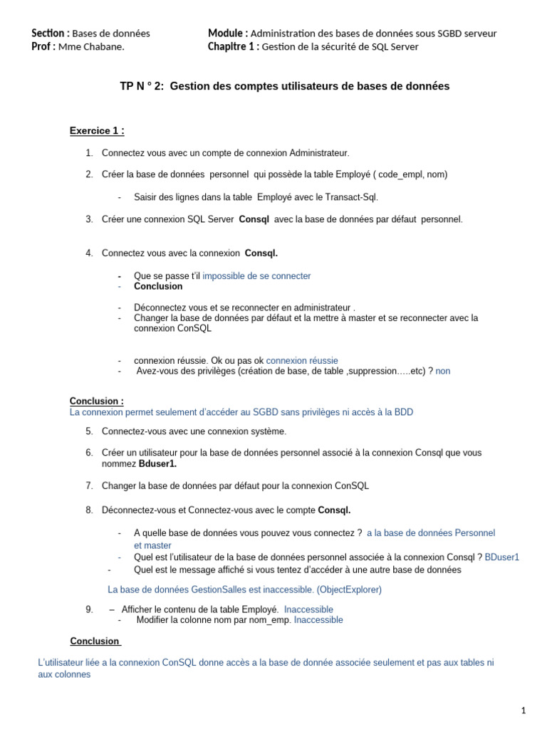 Gestion des utilisateurs SQL Server | PDF | Bases de données ...