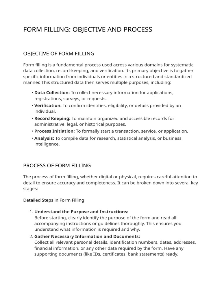 Form Filling: Objectives & Process Guide | PDF | Information ...