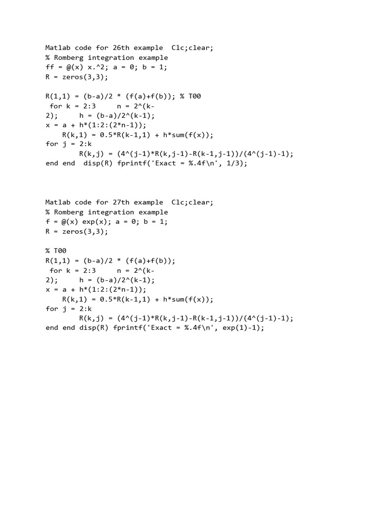 Matlab Romberg Integration Examples | PDF