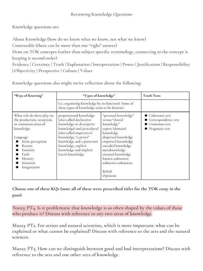 Reviewing Knowledge Questions - MV | PDF | Knowledge | Empirical Evidence