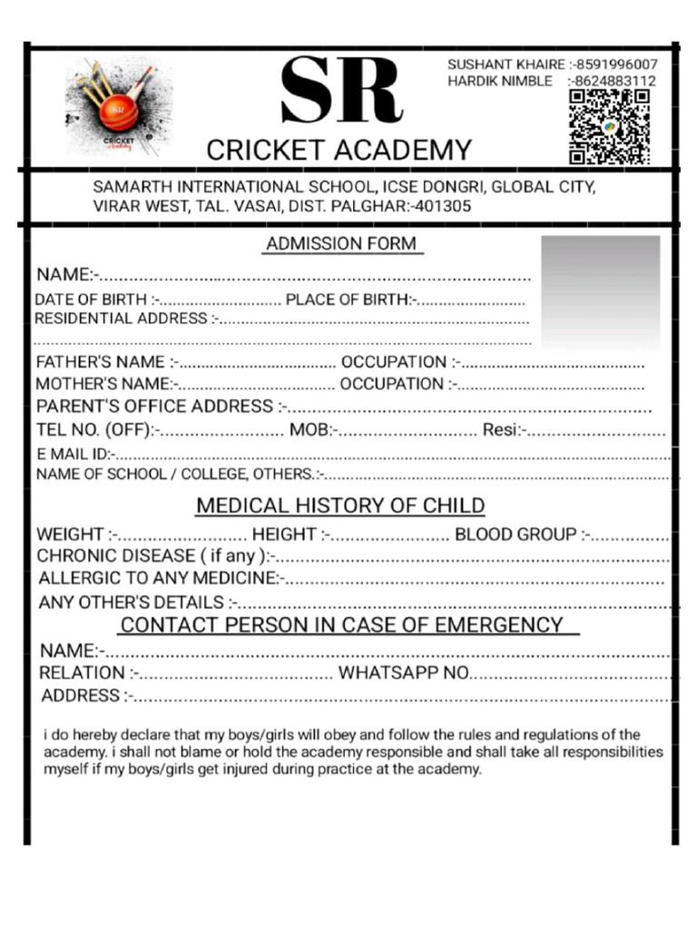 Cricket Admision From | PDF