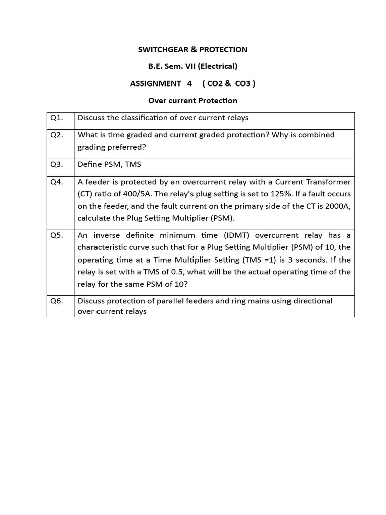 Overcurrent Relay Protection Assignment | PDF
