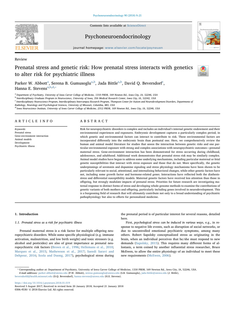 Abbott Et Al. Prenatal Stress and Genetic Risk - How Prenatal Stress ...