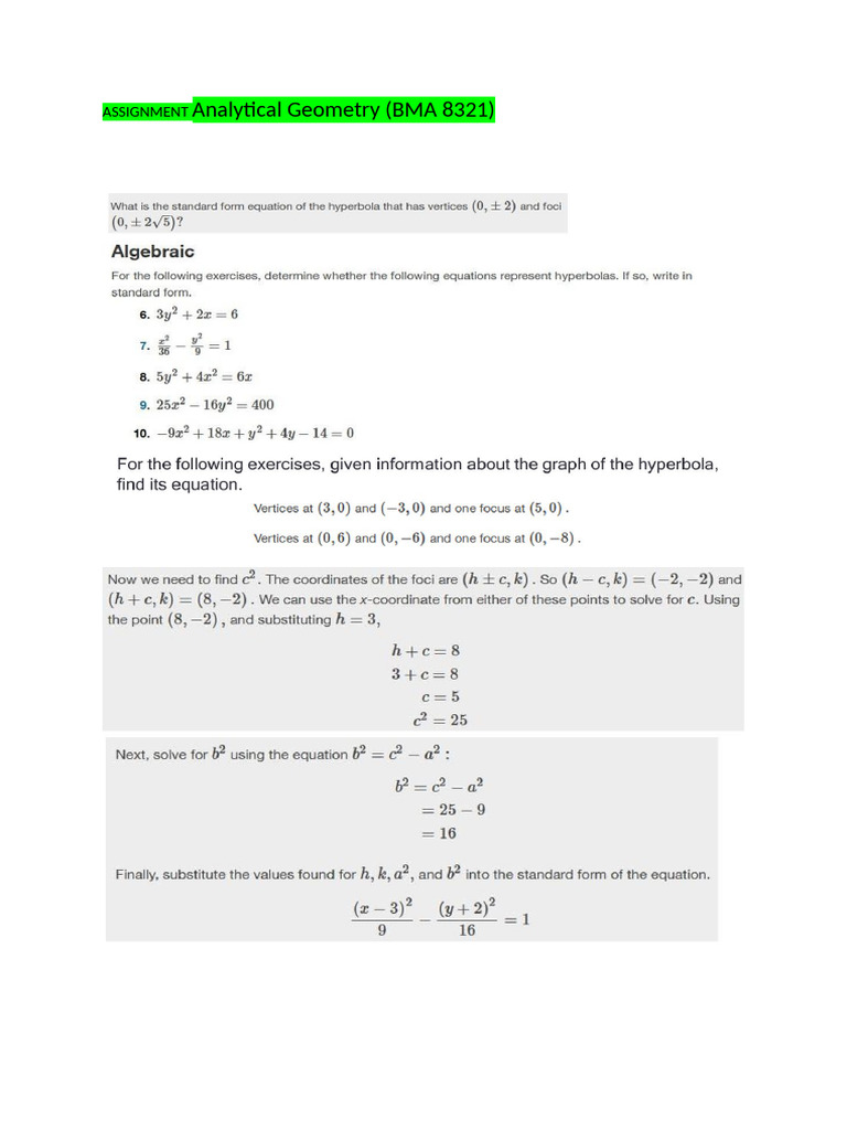 ASSIGNMENT Analytical Geometry (BMA 8321) | PDF