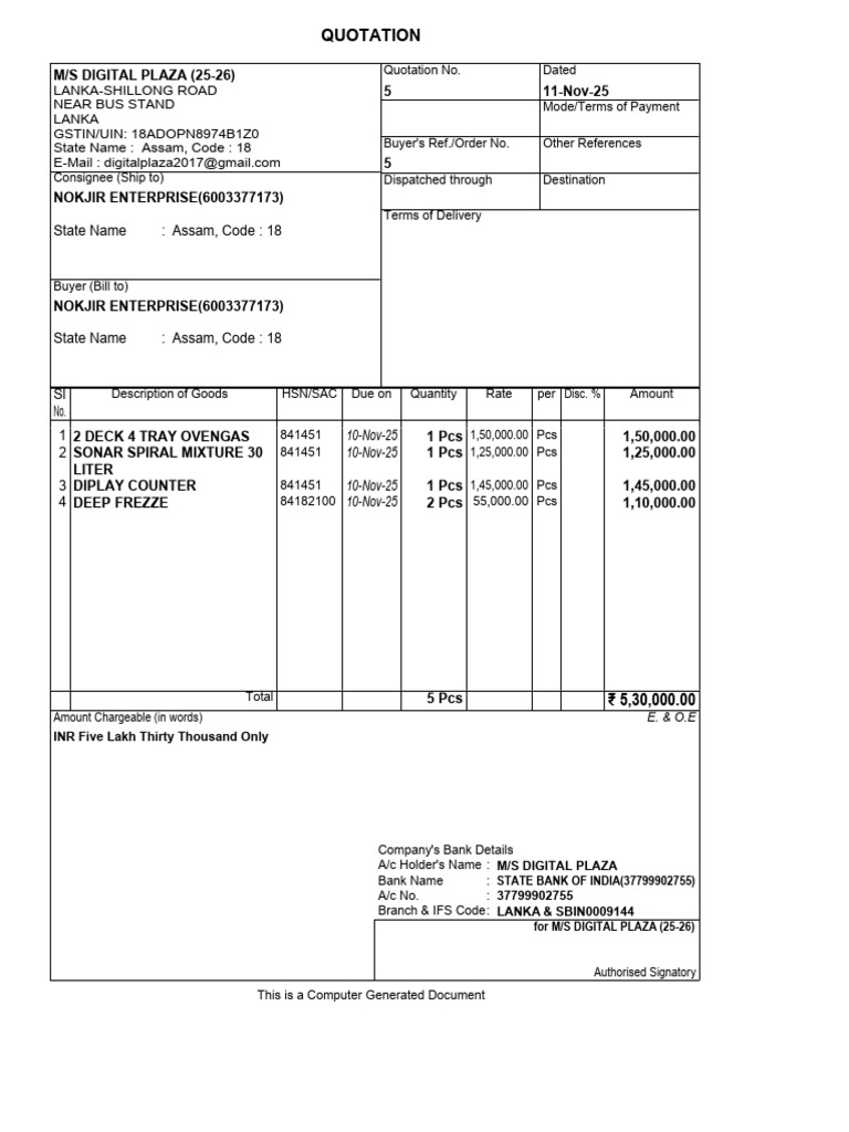 Quotation for Kitchen Equipment Supplies | PDF
