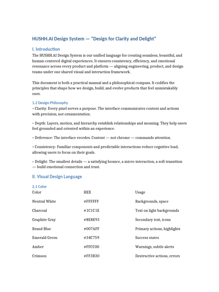 HUSHH.AI Design System Overview | PDF | Typography | Design