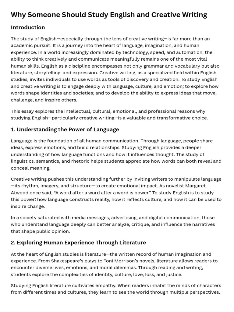Why Study Creative Writing and English. | PDF | Creativity | Creative ...