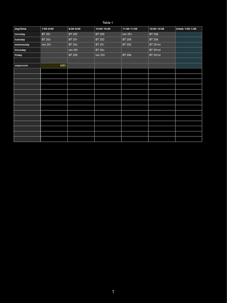 Weekly Class Schedule Overview | PDF