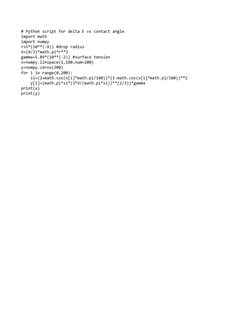 Delta E vs Contact Angle in Python | PDF