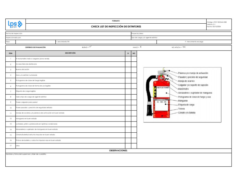 Check List de Inspección de Extintores | PDF | Armas de fuego | Armas ...